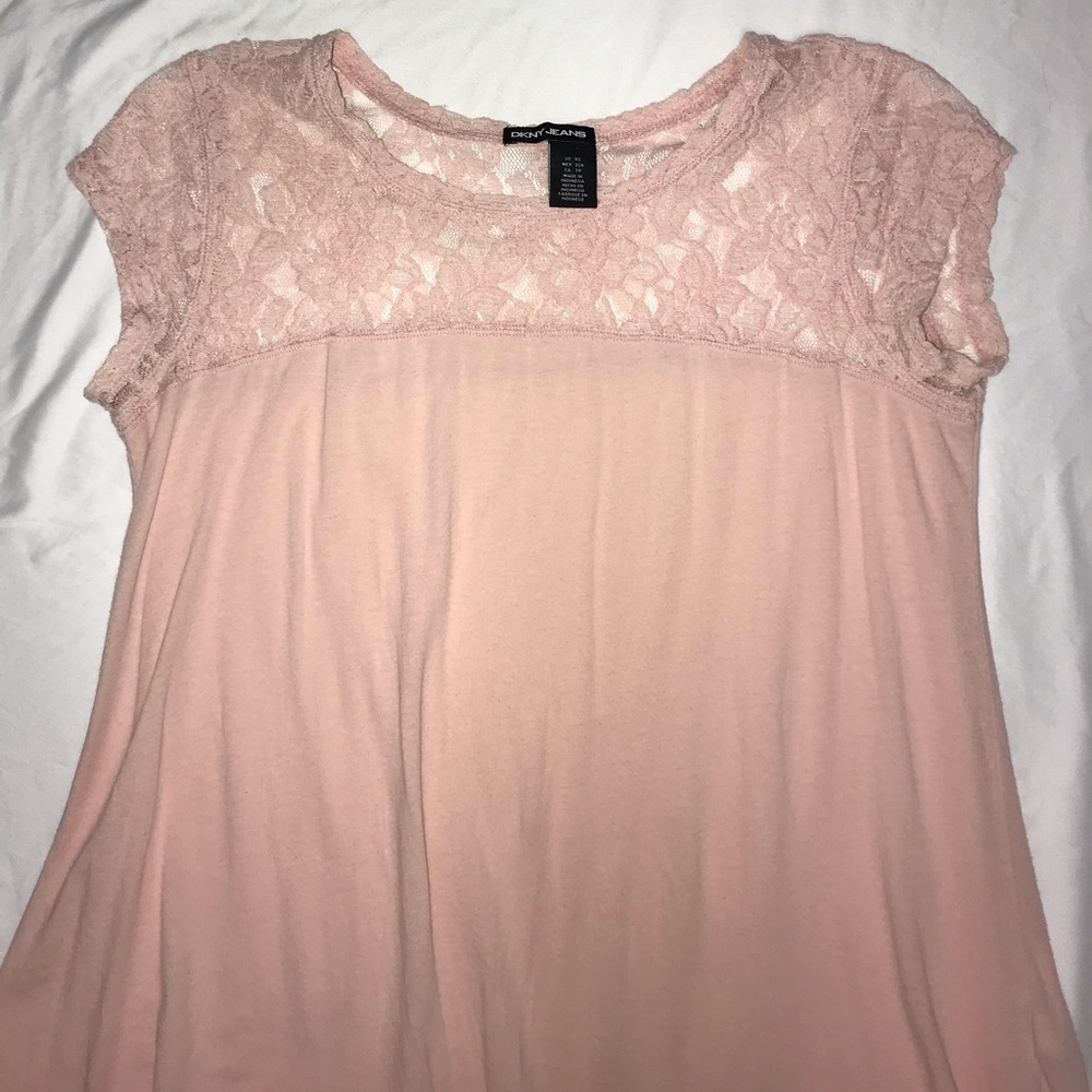DKNY Jeans Pink Lace Flare Top